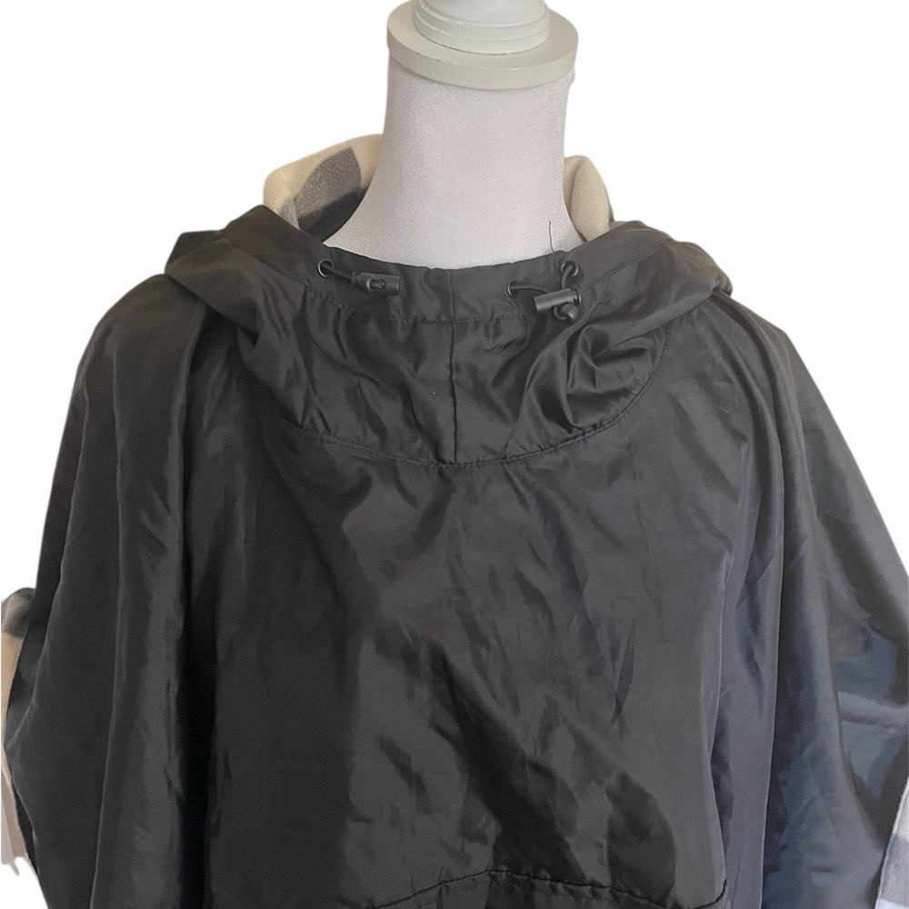 Black Hooded Poncho with Plaid Lining - Picture 5 of 11